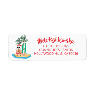 Mele Kalikimaka Santa Returadress Etikett