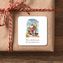 Mele Kalikimaka Santa Surfer jul Helgdag Fyrkantigt Klistermärke