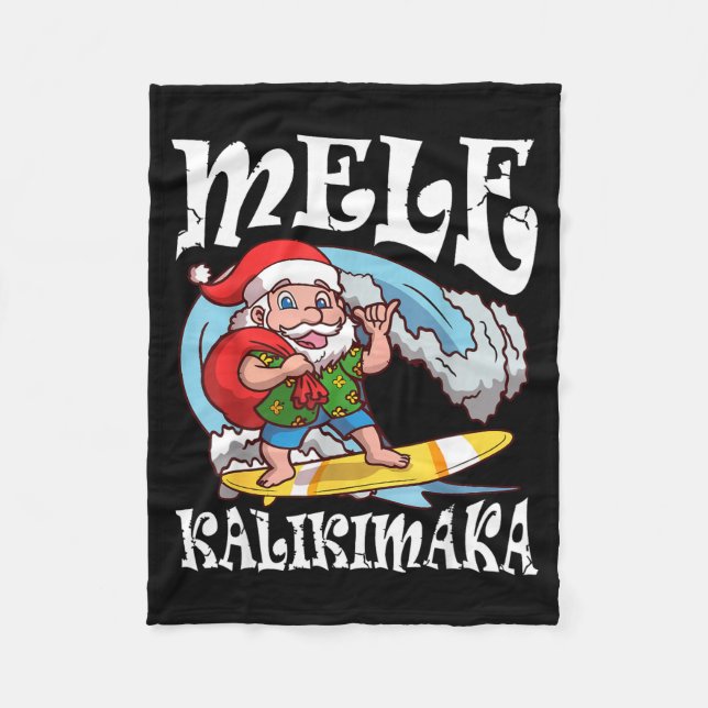 Mele Kalikimaka Santa Surfing Hawaii Christmas  Fleecefilt (Framsidan)