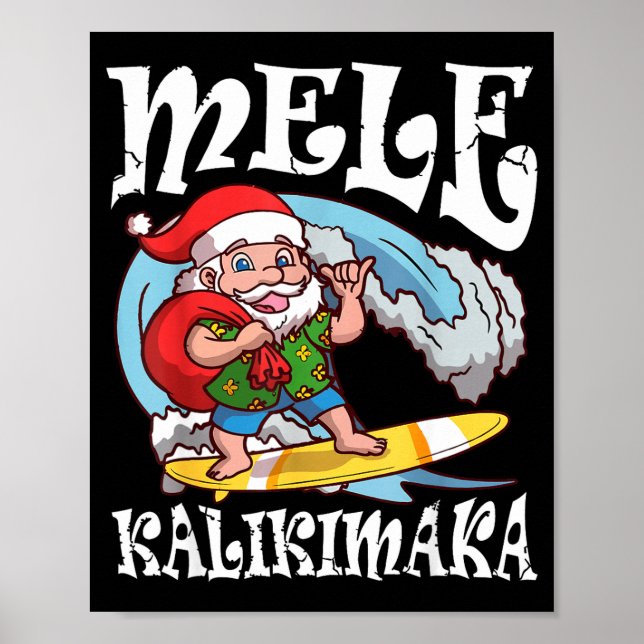 Mele Kalikimaka Santa Surfing Hawaii Christmas  Poster (Framsidan)