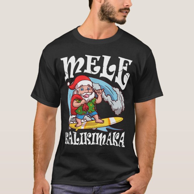 Mele Kalikimaka Santa Surfing Hawaii Christmas  T Shirt (Framsida)