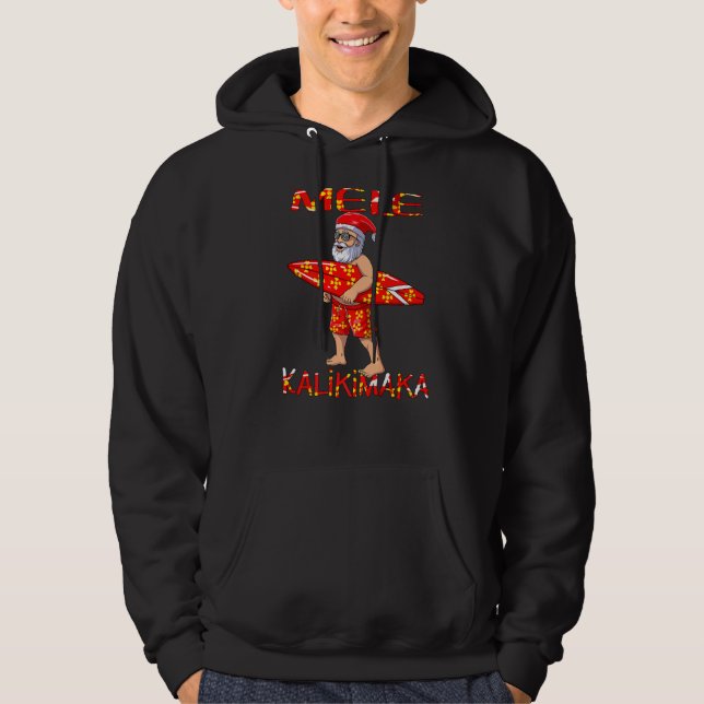 Mele Kalikimaka Santa Surfing jul i juli Su Hoodie (Framsida)