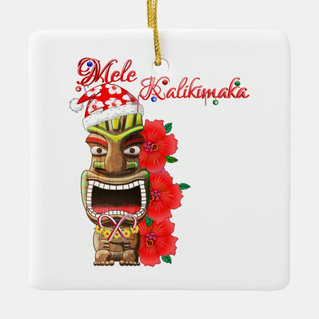 Mele Kalikimaka Santa Tiki Julgransprydnad Keramik (Framsida)