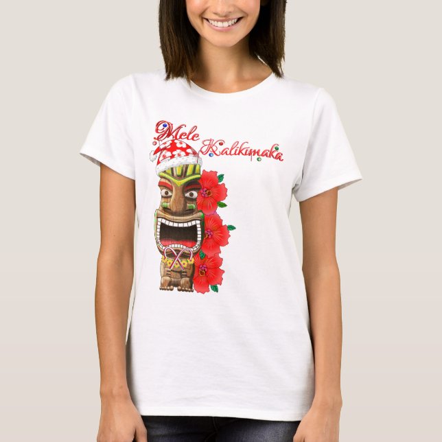Mele Kalikimaka Santa Tiki T Shirt (Framsida)