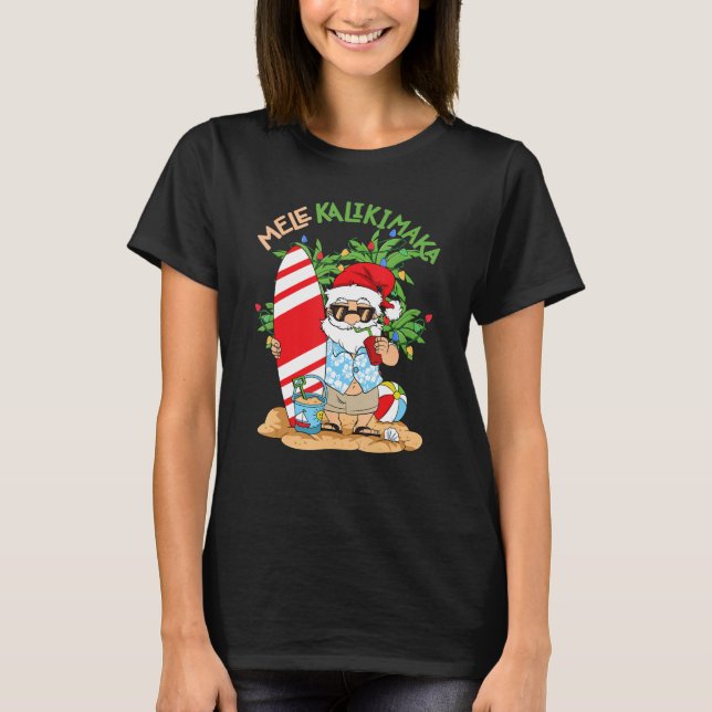 Mele Kalikimaka Santa Tropical jul I juli H T Shirt (Framsida)