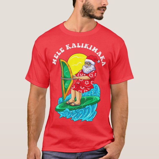 Mele Kalikimaka Santa Vind Surfande jul T Shirt (Framsida)
