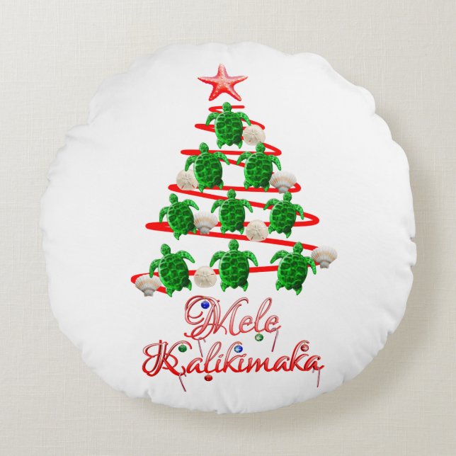 Mele Kalikimaka Sea Turtles Rund Kudde (Framsidan)