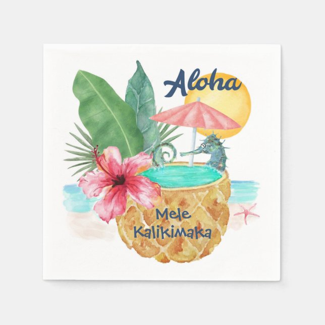 Mele Kalikimaka Seahorse Pineapple Tropical Pappersservett (Framsidan)