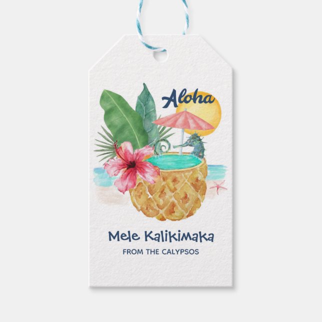 Mele Kalikimaka Seahorse Pineapple Tropical Presentetikett (Framsidan)