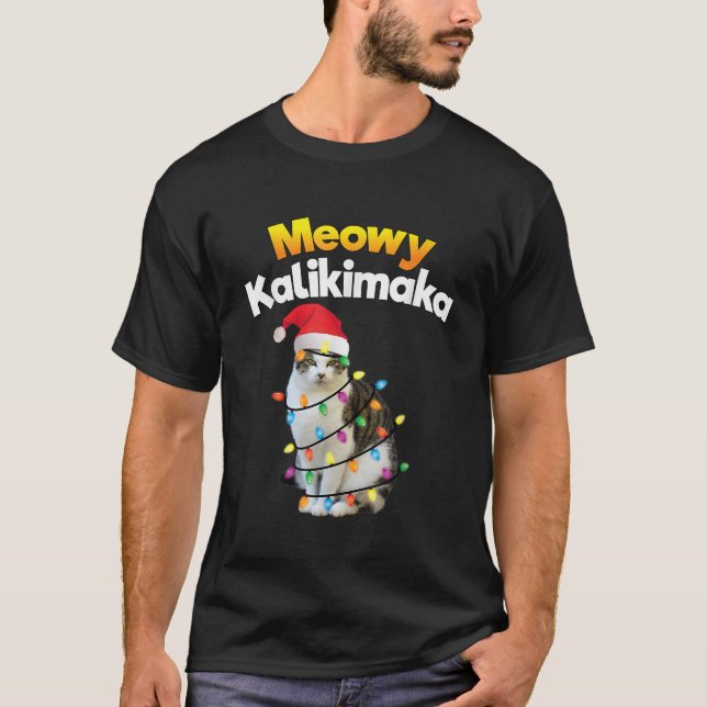 Mele Kalikimaka Shirt Hawaiian God jul Cat T Shirt (Framsida)