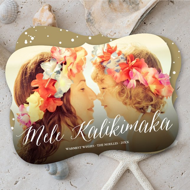 Mele Kalikimaka Simple Script Tropical Beach Photo Julkort (Skapare uppladdad)