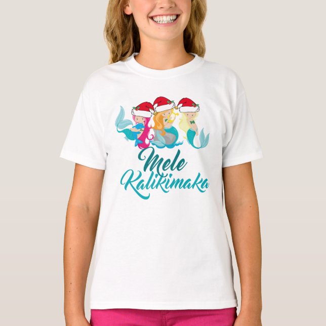 Mele Kalikimaka Sjöjungfru Cute Beach jul Kids T Shirt (Framsida)