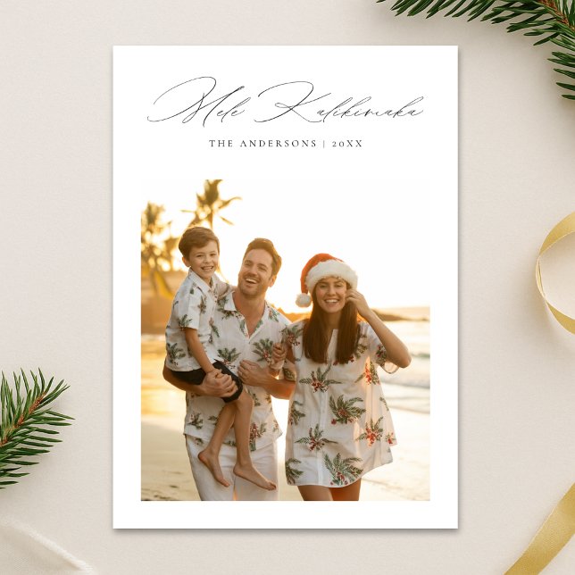 Mele Kalikimaka Skript Tropical Familjefoto Julkort (Skapare uppladdad)