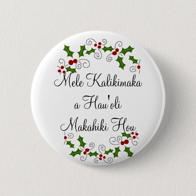 Mele Kalikimaka som en Hau'oli Makahiki Hou Knapp (Framsida)
