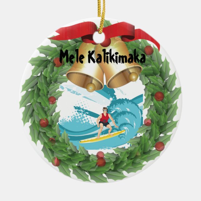 Mele Kalikimaka surfare Julgransprydnad Keramik (Framsidan)
