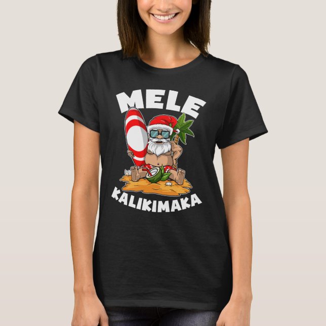 Mele Kalikimaka Surfing jultomten i juli T Shirt (Framsida)