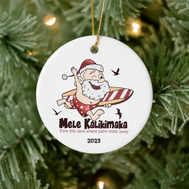 Mele Kalikimaka Surfing Santa Hawaiian Julgransprydnad Keramik (Träd)