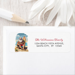 Mele Kalikimaka Surfing Santa Return-adressetikett Returadress Etikett