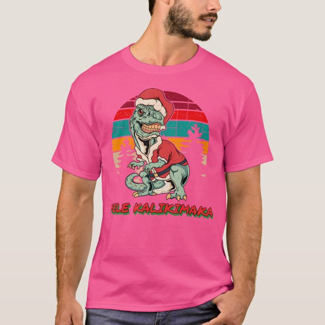 Mele Kalikimaka T Rex Shirt Hawaii Funny jul (Framsida)