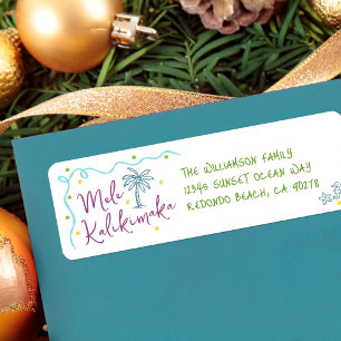 Mele Kalikimaka Teal Lila Grön Doodles Adress Returadress Etikett