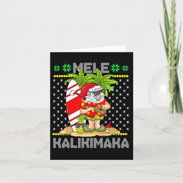 Mele Kalikimaka Tomte Surfar Gitarr Hawaiianskt Kort (Framsida)