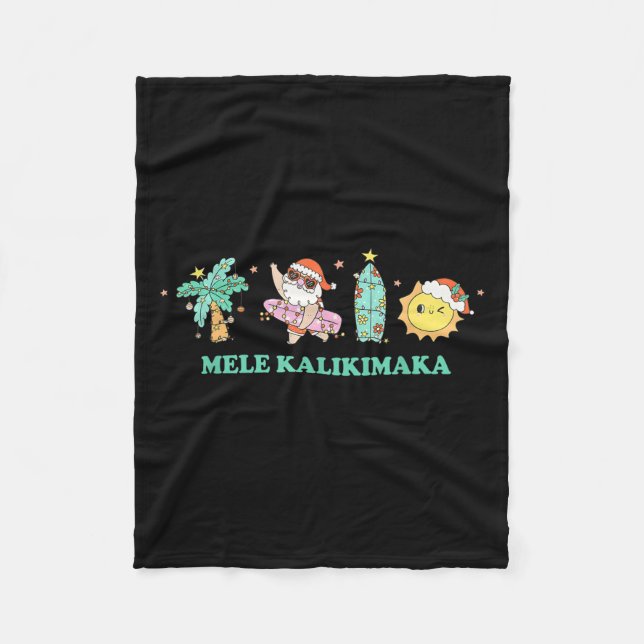 Mele Kalikimaka Trocal Palm Tree Santa Surfing Haw Fleecefilt (Framsidan)