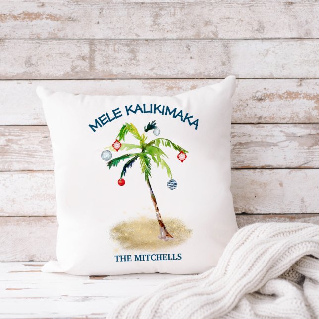 Mele Kalikimaka Tropical Beach Handflatan Träd Hel Kudde (Skapare uppladdad)