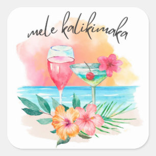 Mele Kalikimaka Tropical Beach jul Cocktail Fyrkantigt Klistermärke