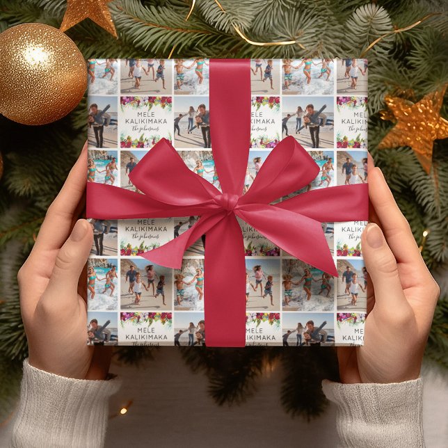 Mele Kalikimaka Tropical Blommigt Photo Presentpapper (Skapare uppladdad)