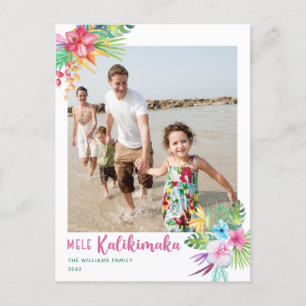 Mele Kalikimaka Tropical Flowers Photo Postcard Helg Vykort