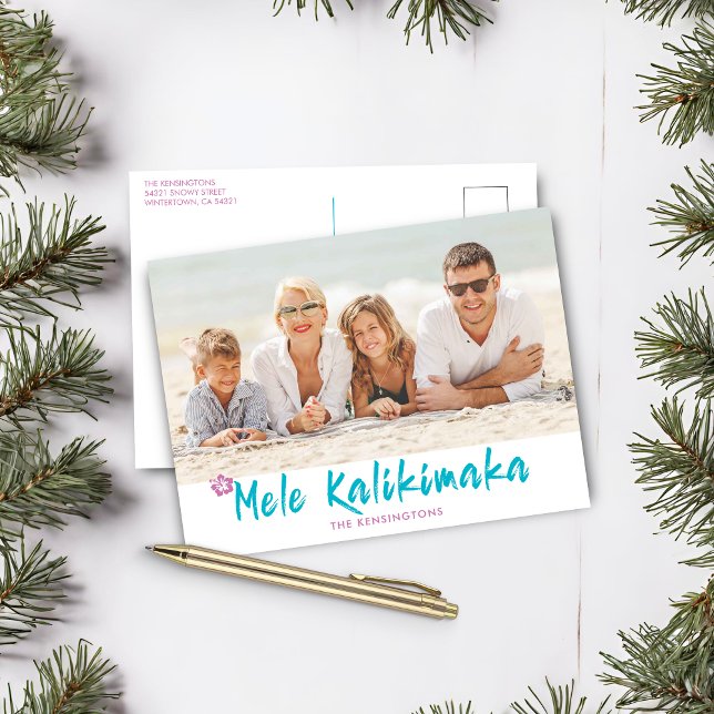 Mele Kalikimaka Tropical Hawaiian Julfoto Helg Vykort (Mele Kalikimaka Tropical Hawaiian Christmas Photo Holiday Postcard)