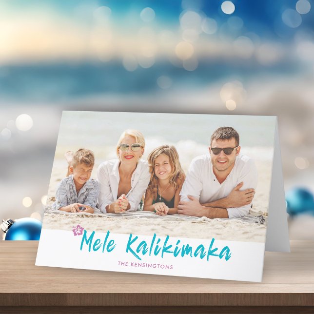 Mele Kalikimaka Tropical Hawaiian Julfoto Helgkort (Mele Kalikimaka Tropical Hawaiian Christmas Photo Holiday Card)