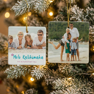 Mele Kalikimaka Tropical Hawaiian Julfoto Julgransprydnad Keramik