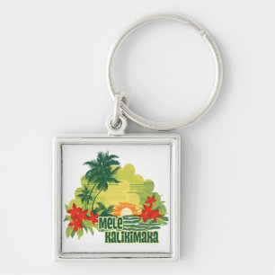 Mele Kalikimaka Tropical Island Hawaiian jul Fyrkantig Silverfärgad Nyckelring