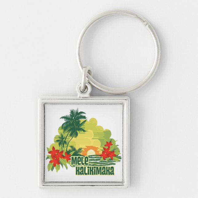 Mele Kalikimaka Tropical Island Hawaiian jul Fyrkantig Silverfärgad Nyckelring (Framsidan)