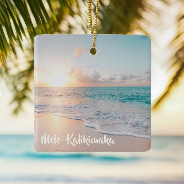 Mele Kalikimaka Tropical Island Photo jul  Julgransprydnad Keramik (Skapare uppladdad)