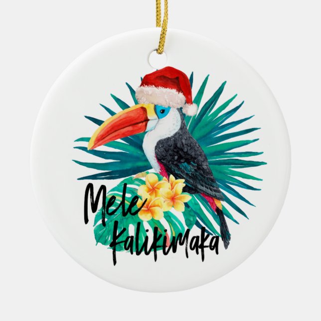 Mele Kalikimaka Tropical Jungle Birds Julgransprydnad Keramik (Framsidan)