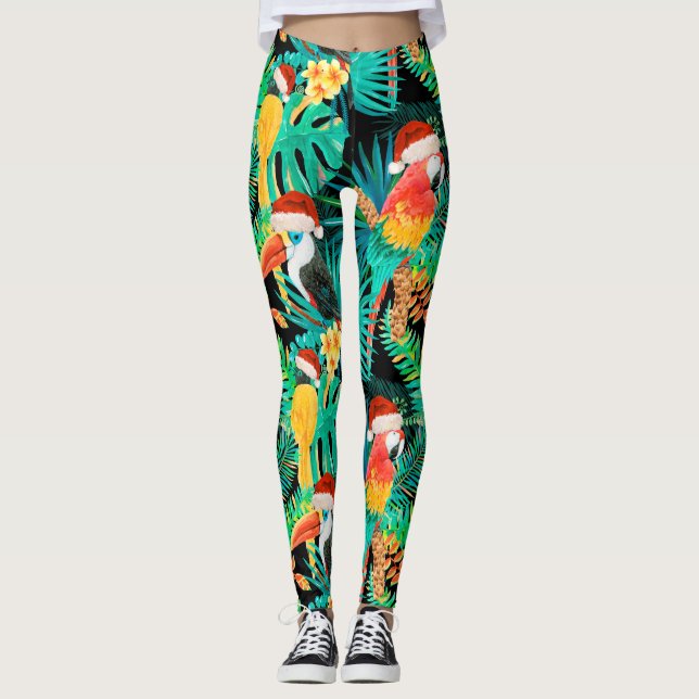 Mele Kalikimaka Tropical Jungle Birds Leggings (Framsida)