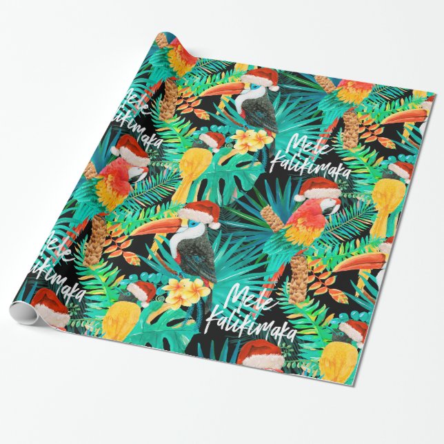 Mele Kalikimaka Tropical Jungle Birds Presentpapper (Utrullad)