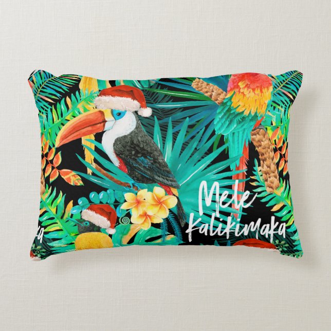 Mele Kalikimaka Tropical Jungle Birds Reversible Prydnadskudde (Framsidan)