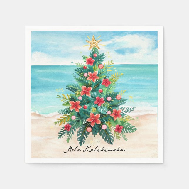Mele Kalikimaka Tropical Palm Tree Christmas Pappersservett (Framsidan)