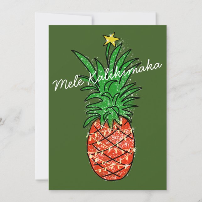 Mele Kalikimaka Tropical Pineapple med Ljus Julkort (Framsida)