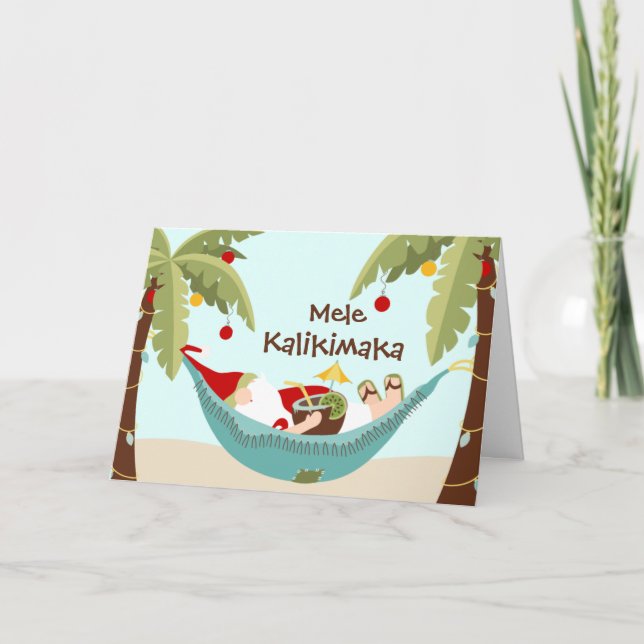 Mele Kalikimaka Tropical Santa Helgkort (Framsida)