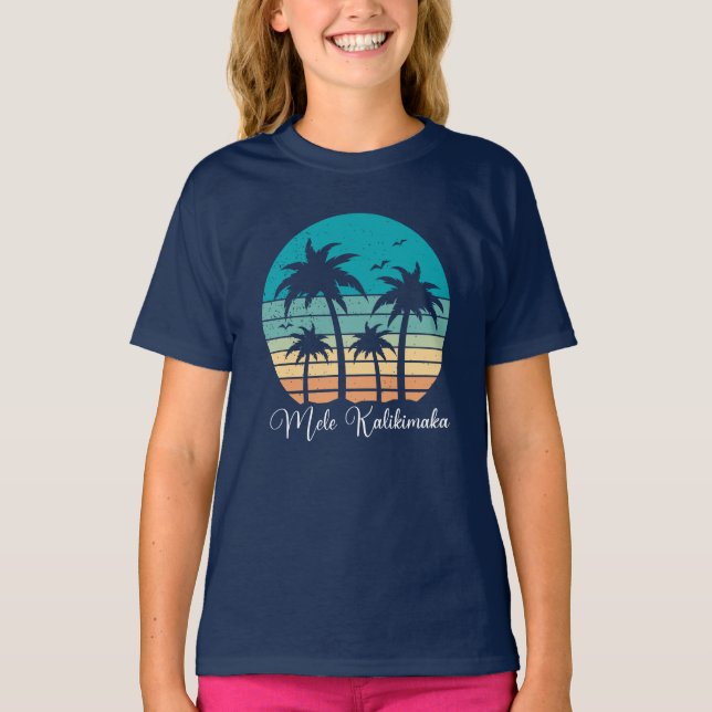 Mele Kalikimaka Tropical Sunset jul Kids T Shirt (Framsida)