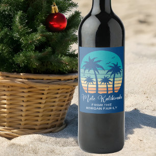 Mele Kalikimaka Tropical Sunset jul Party Vinflaska Etikett