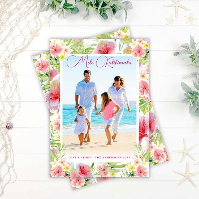 Mele Kalikimaka Tropisk Blommig Jul Foto Julkort (Skapare uppladdad)