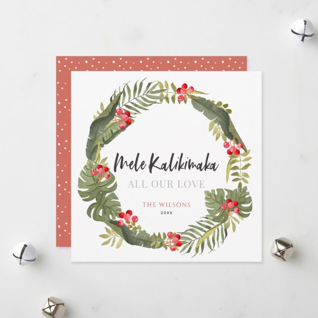 Mele Kalikimaka Tropisk Krans Julkort (Fram/Back In Situ)