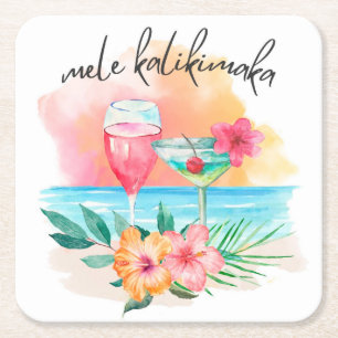 Mele Kalikimaka Tropisk Strand Jul Cocktail Underlägg Papper Kvadrat