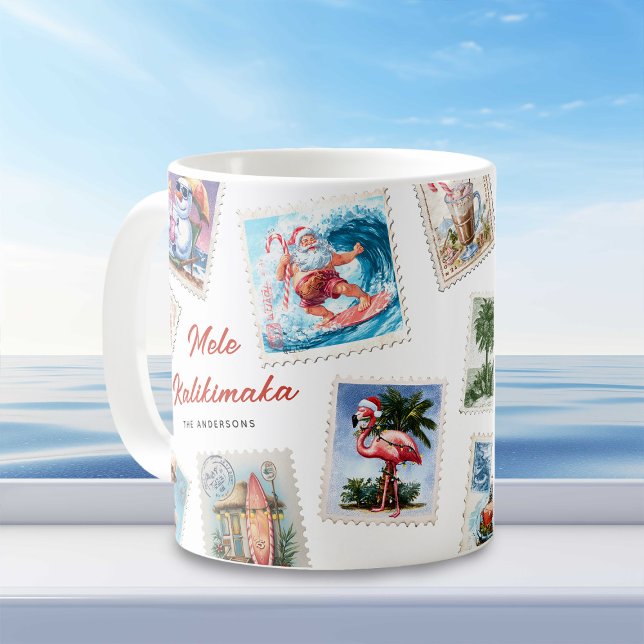 Mele Kalikimaka Tropiska Frimärken Kaffemugg (Skapare uppladdad)
