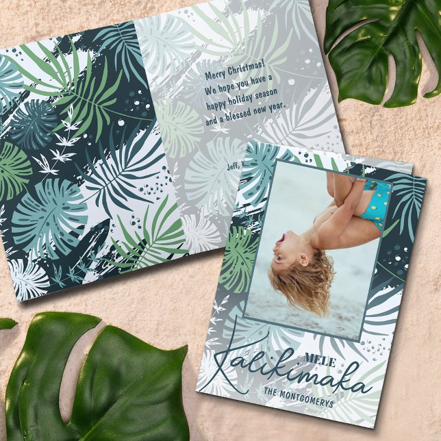 Mele Kalikimaka Tropiskt Viket Foto Helgkort (Mele Kalikimaka tropical folded holiday photo cards)